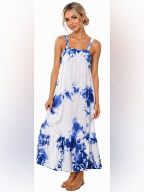 Velvet by Graham & Spencer Blue Tie Dye Maxi Dress Boho XS